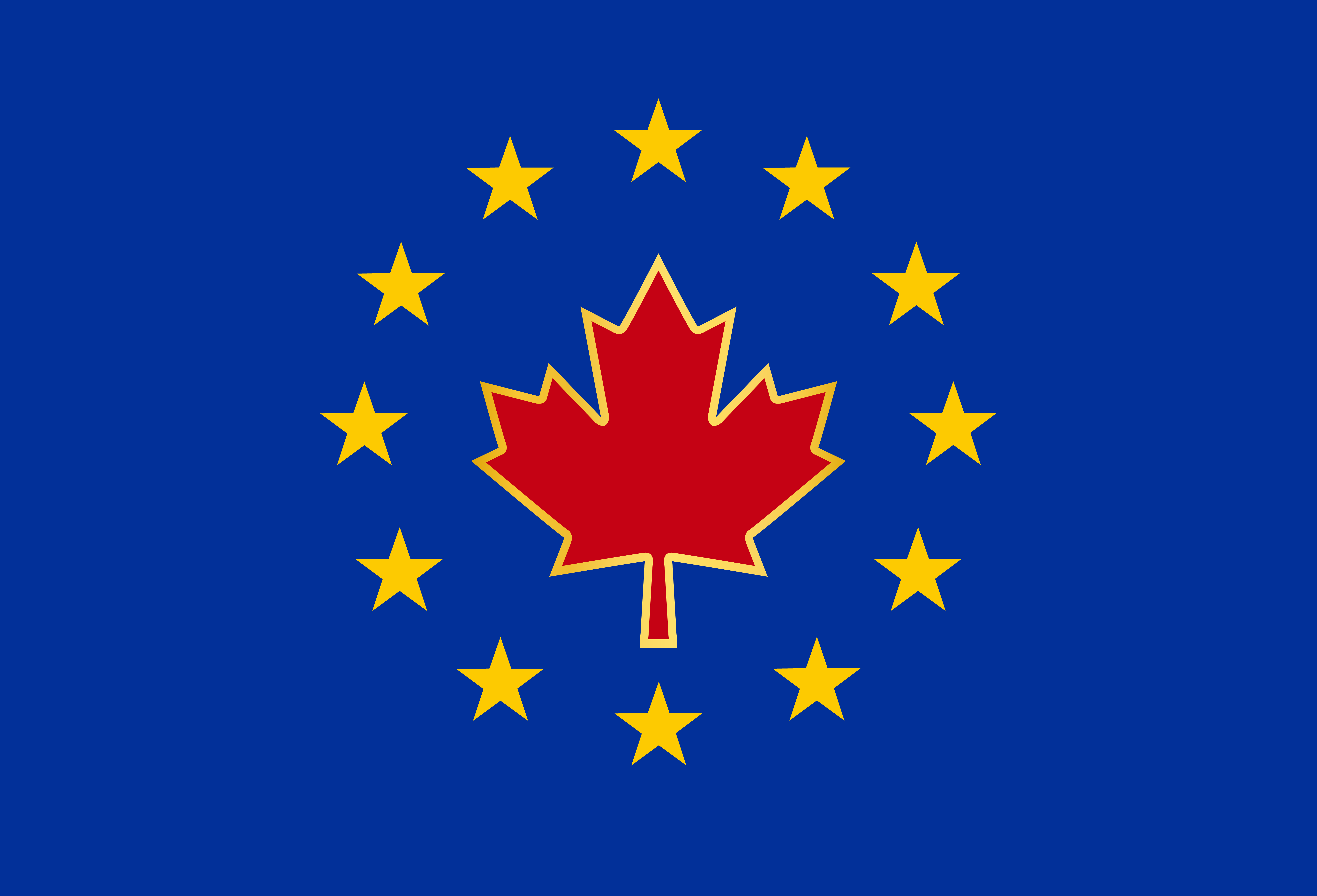 Maple & Stars: a red maple leaf surrounded by gold stars on blue